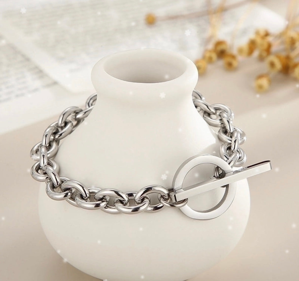 Fashion Geometric Stainless Steel Plating Bracelets Necklace Set