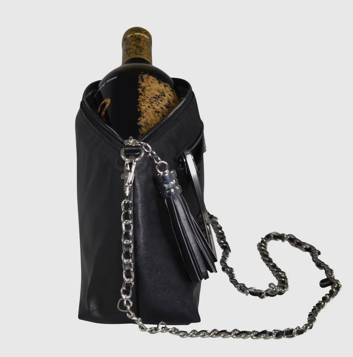 Insulated Single Bottle Cross
Body Wine Purse. Color: BLACK