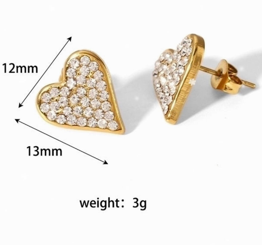 Sweet Simple Style Heart Shape Stainless Steel Plating Inlay Zircon Earrings Necklace
