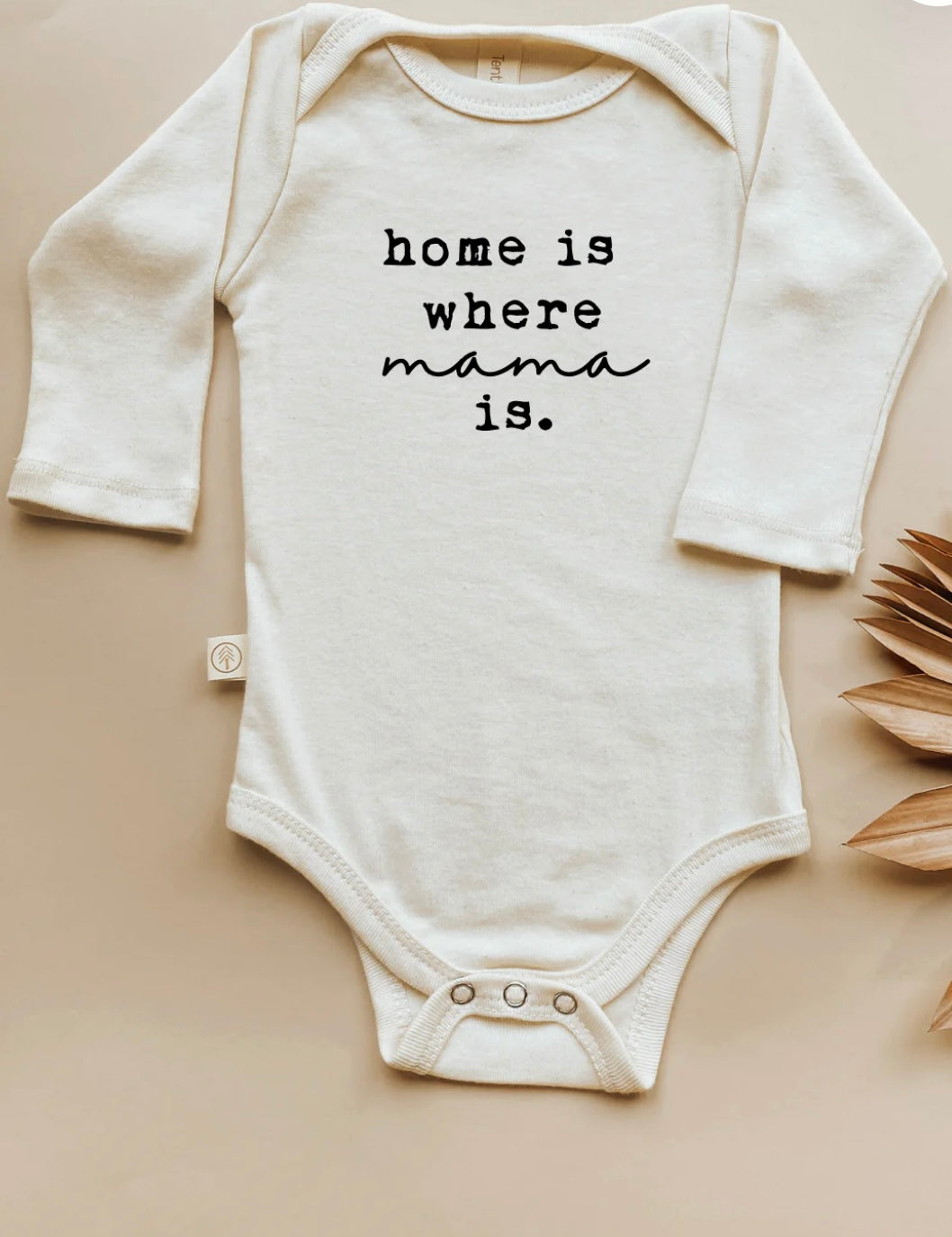Home is Where Mama Is - Long sleeve Organic Cotton Bodysuit - 0-3, 3-6, 6-12, 12-18