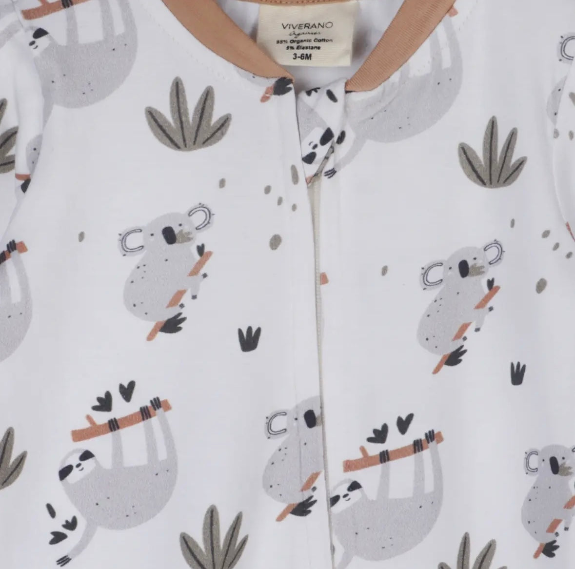 Sloth Koala Baby Zipper Footie Jumpsuit ( Organic Jersey) O-3, 3-6, 6-9