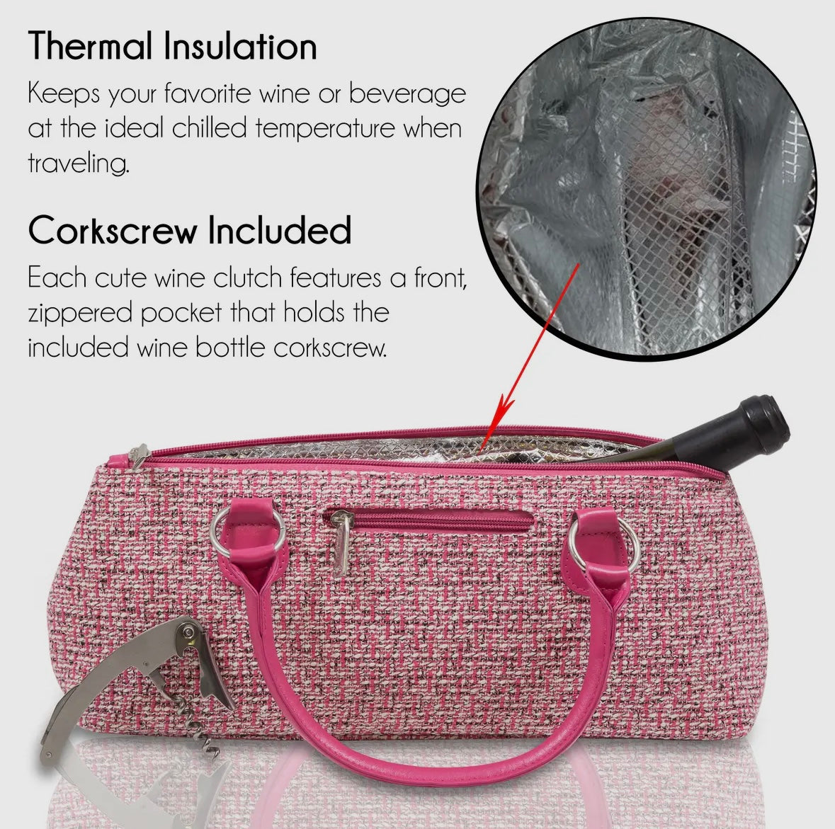 Wine Clutch Wine Purse
Tweed Design. COLOR: PINK